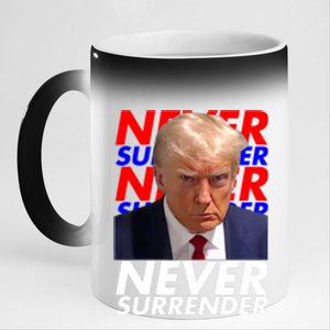 Never Surrender Fingerprint USA President Donald Trump 2024 Gift 11oz Black Color Changing Mug