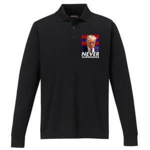 Never Surrender Fingerprint USA President Donald Trump 2024 Gift Performance Long Sleeve Polo