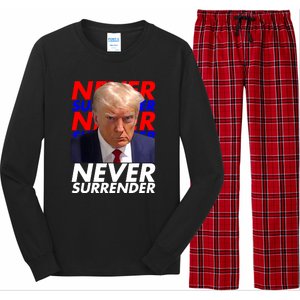 Never Surrender Fingerprint USA President Donald Trump 2024 Gift Long Sleeve Pajama Set