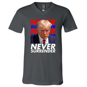 Never Surrender Fingerprint USA President Donald Trump 2024 Gift V-Neck T-Shirt