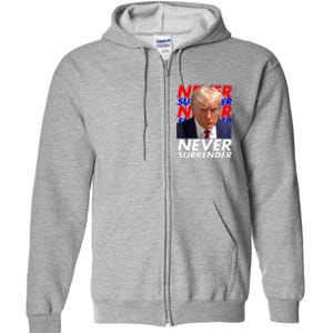 Never Surrender Fingerprint USA President Donald Trump 2024 Gift Full Zip Hoodie