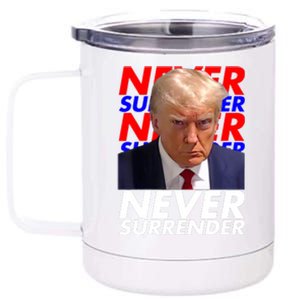 Never Surrender Fingerprint USA President Donald Trump 2024 Gift 12 oz Stainless Steel Tumbler Cup