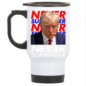 Never Surrender Fingerprint USA President Donald Trump 2024 Gift Stainless Steel Travel Mug