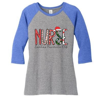 Nurse SantaS Favorite Elf Nurses Xmas Pajamas Pjs Cool Gift Women's Tri-Blend 3/4-Sleeve Raglan Shirt