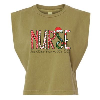 Nurse SantaS Favorite Elf Nurses Xmas Pajamas Pjs Cool Gift Garment-Dyed Women's Muscle Tee