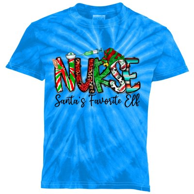 Nurse SantaS Favorite Elf Nurses Xmas Pajamas Pjs Cool Gift Kids Tie-Dye T-Shirt