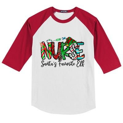 Nurse SantaS Favorite Elf Nurses Xmas Pajamas Pjs Cool Gift Kids Colorblock Raglan Jersey