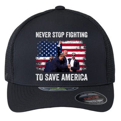 Never Stop Fighting To Save America Flexfit Unipanel Trucker Cap