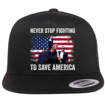 Never Stop Fighting To Save America Flat Bill Trucker Hat