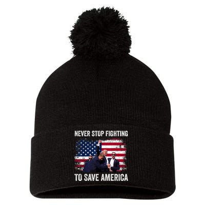 Never Stop Fighting To Save America Pom Pom 12in Knit Beanie