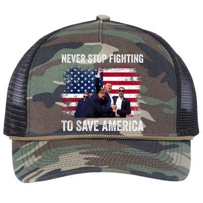 Never Stop Fighting To Save America Retro Rope Trucker Hat Cap