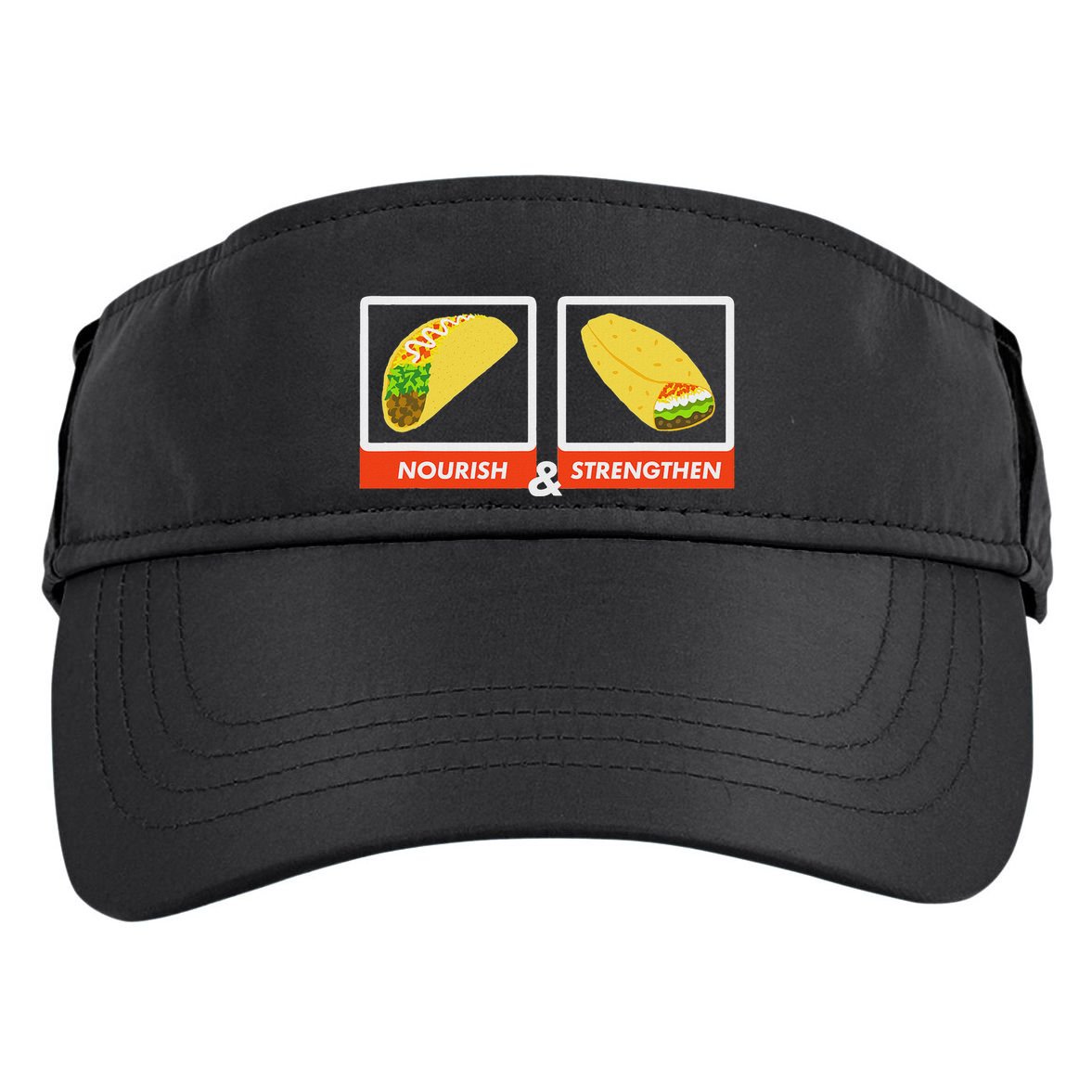 Nourish & Strengthen Funny Lds Taco Burrito Mormon Adult Drive Performance Visor