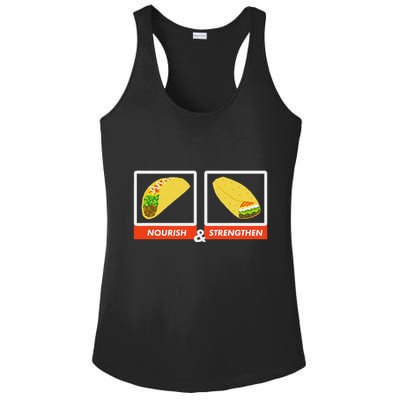 Nourish & Strengthen Funny Lds Taco Burrito Mormon Ladies PosiCharge Competitor Racerback Tank