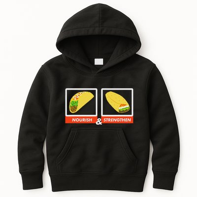 Nourish & Strengthen Funny Lds Taco Burrito Mormon Kids Hoodie