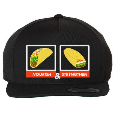 Nourish & Strengthen Funny Lds Taco Burrito Mormon Wool Snapback Cap