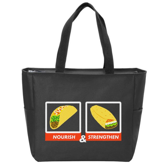 Nourish & Strengthen Funny Lds Taco Burrito Mormon Zip Tote Bag