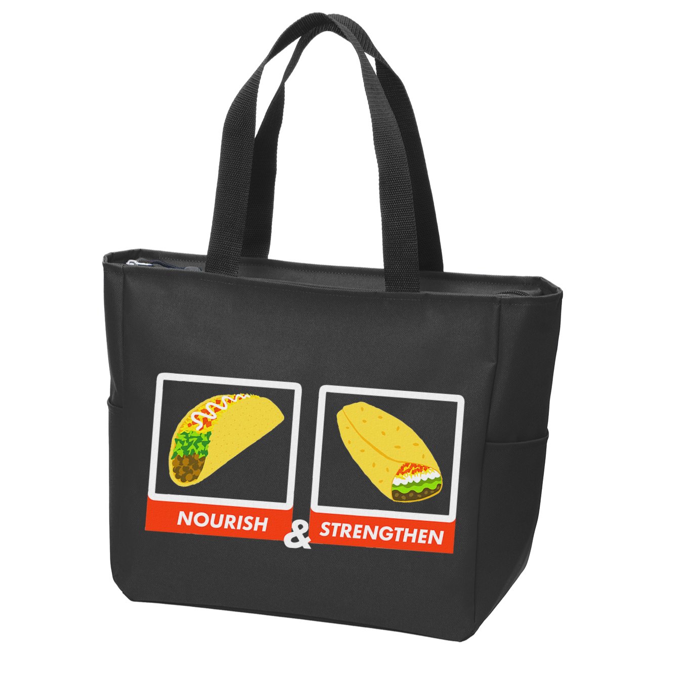 Nourish & Strengthen Funny Lds Taco Burrito Mormon Zip Tote Bag