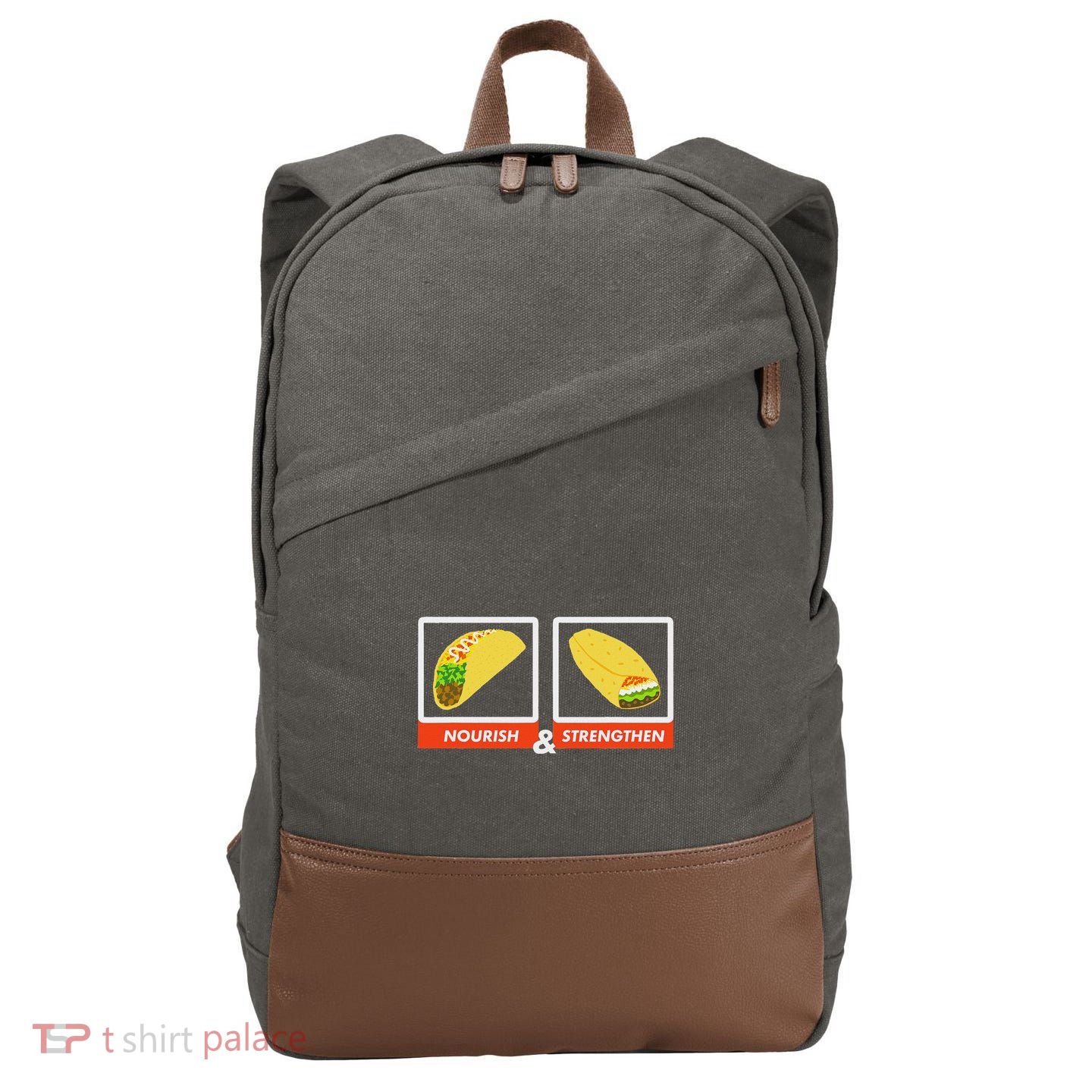Nourish & Strengthen Funny Lds Taco Burrito Mormon Cotton Canvas Backpack