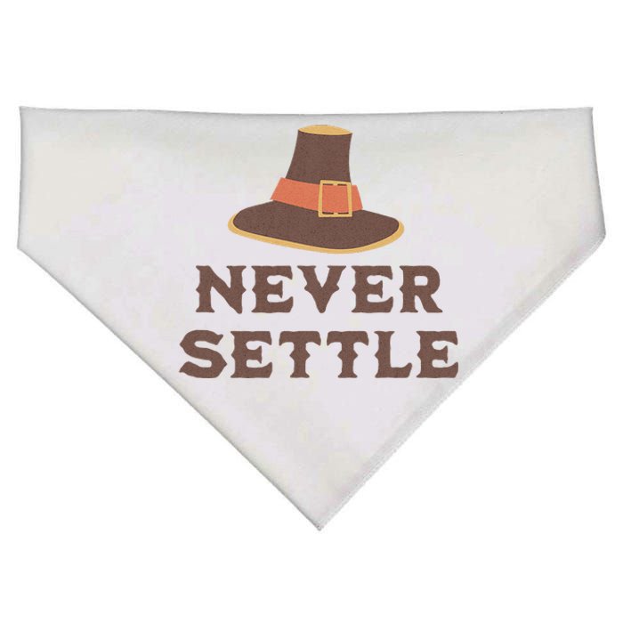 Never Settle Funny Thanksgiving Pilgrim USA-Made Doggie Bandana