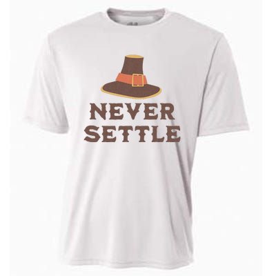 Never Settle Funny Thanksgiving Pilgrim Cooling Performance Crew T-Shirt