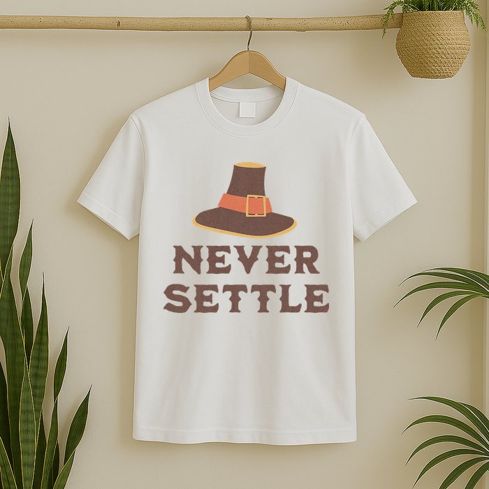 Never Settle Funny Thanksgiving Pilgrim T-Shirt