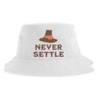 Never Settle Funny Thanksgiving Pilgrim Sustainable Bucket Hat