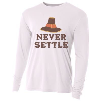 Never Settle Funny Thanksgiving Pilgrim Cooling Performance Long Sleeve Crew