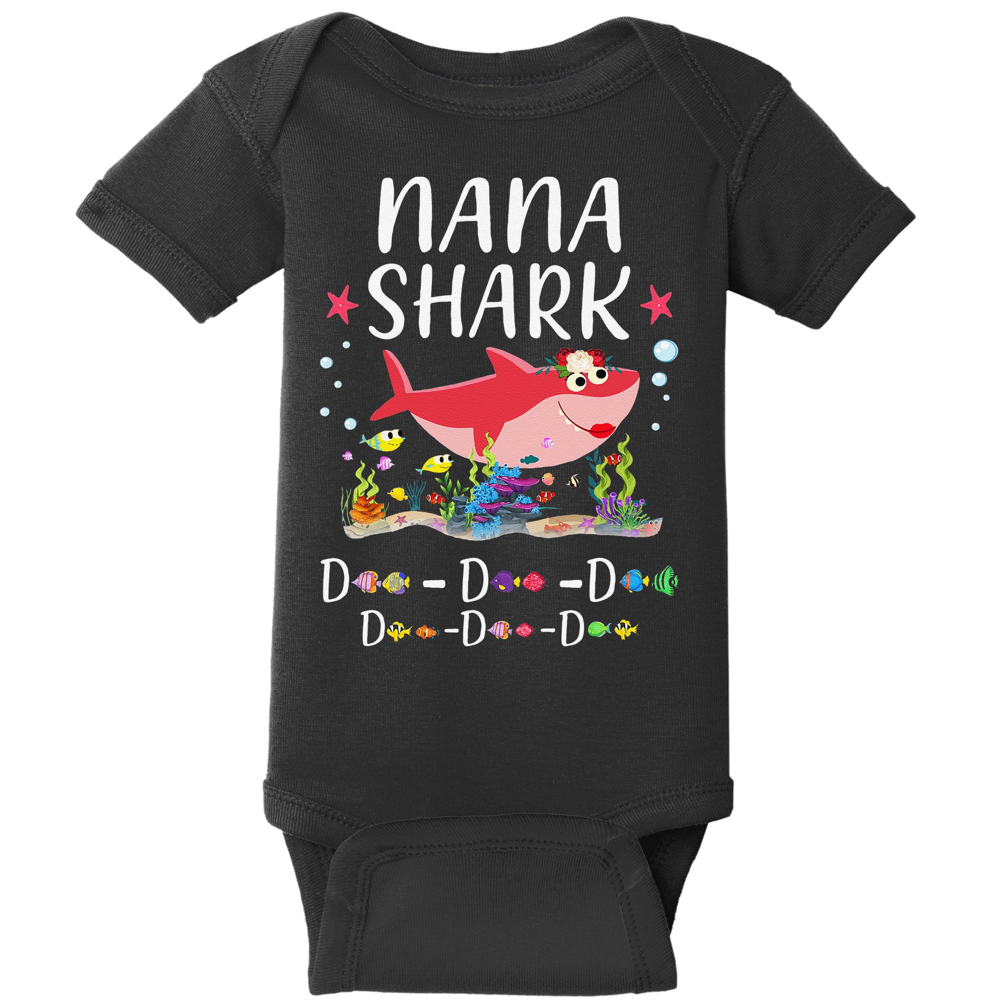 Nana Shark, Funny Mother's Day Floral Gift Baby Bodysuit