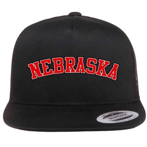 Nebraska Sports Fan Word Logo Football Flat Bill Trucker Hat