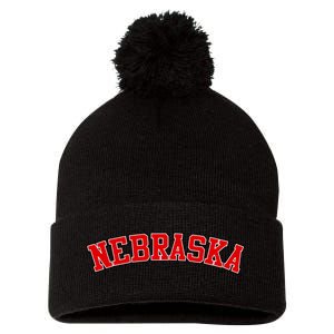 Nebraska Sports Fan Word Logo Football Pom Pom 12in Knit Beanie