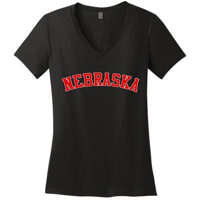 Nebraska Sports Fan Word Logo Football Women's V-Neck T-Shirt