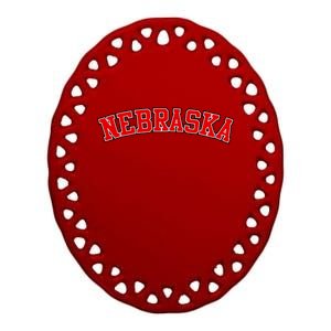 Nebraska Sports Fan Word Logo Football Ceramic Oval Ornament