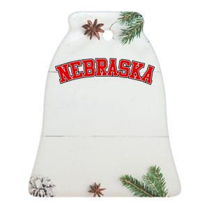 Nebraska Sports Fan Word Logo Football Ceramic Bell Ornament