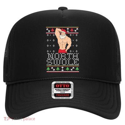 North Swole Gift Ugly Christmas Fit Sexy Santa High Crown Mesh Back Trucker Hat