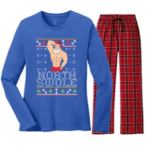 North Swole Gift Ugly Christmas Fit Sexy Santa Women's Long Sleeve Flannel Pajama Set 