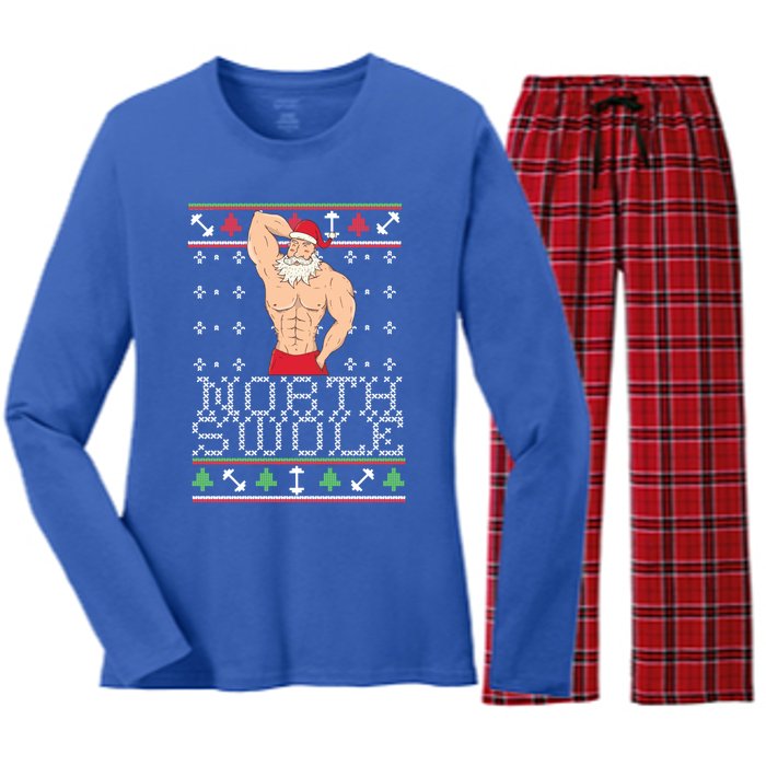 North Swole Gift Ugly Christmas Fit Sexy Santa Women's Long Sleeve Flannel Pajama Set 