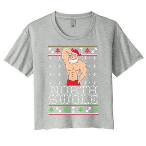 North Swole Gift Ugly Christmas Fit Sexy Santa Women's Crop Top Tee