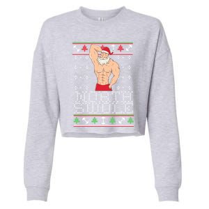 North Swole Gift Ugly Christmas Fit Sexy Santa Cropped Pullover Crew