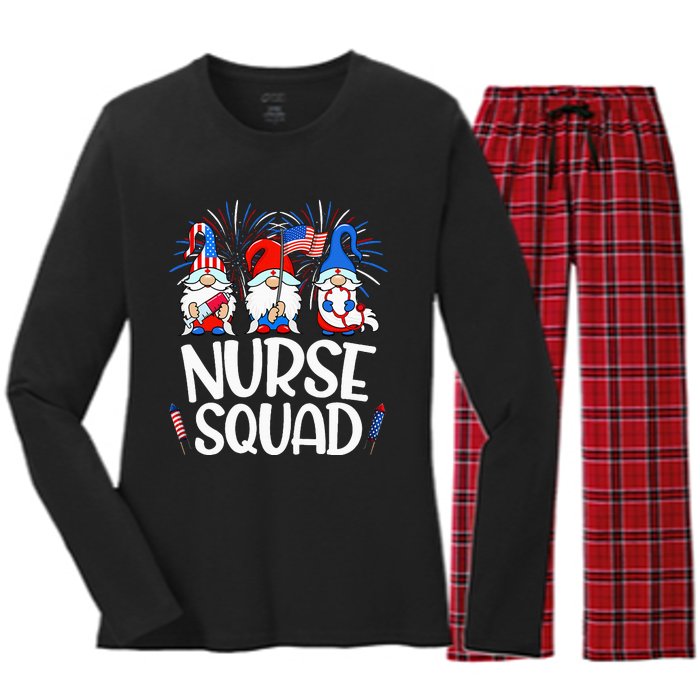 Nurse Squad Gnomes Nurse 4th Of July Stethoscope Women's Long Sleeve Flannel Pajama Set 