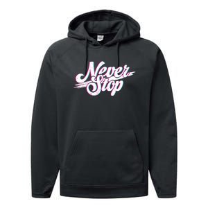 Never Stop Gym Motivation Print Performance Fleece Hoodie