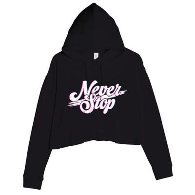 Never Stop Gym Motivation Print Crop Fleece Hoodie