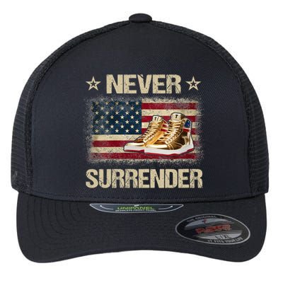 Never Surrender Gold Sneakers Pro Trump 2024 Flexfit Unipanel Trucker Cap