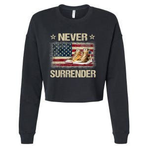 Never Surrender Gold Sneakers Pro Trump 2024 Cropped Pullover Crew