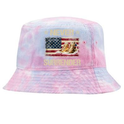 Never Surrender Gold Sneakers Pro Trump 2024 Tie-Dyed Bucket Hat