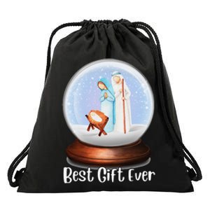 Nativity Snow Globe Best Ever Jesus Mary Joseph Christmas Drawstring Bag