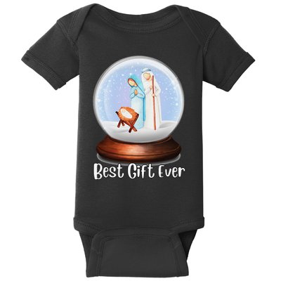 Nativity Snow Globe Best Ever Jesus Mary Joseph Christmas Baby Bodysuit