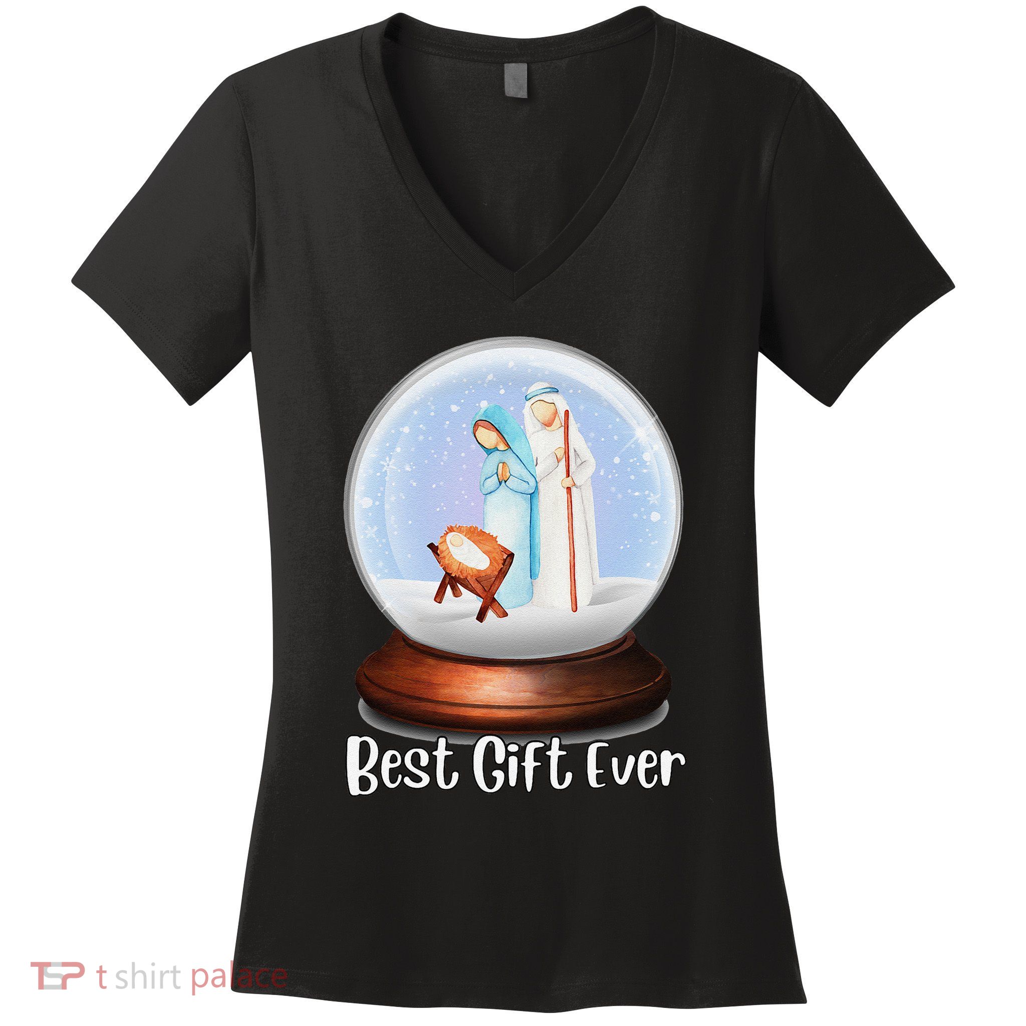 Nativity Snow Globe Best Ever Jesus Mary Joseph Christmas Women's V-Neck T-Shirt