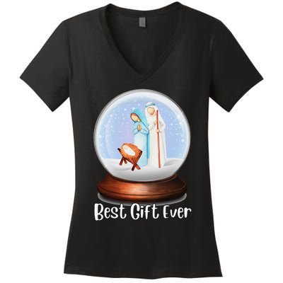 Nativity Snow Globe Best Ever Jesus Mary Joseph Christmas Women's V-Neck T-Shirt