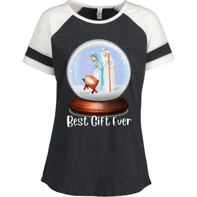 Nativity Snow Globe Best Ever Jesus Mary Joseph Christmas Enza Ladies Jersey Colorblock Tee