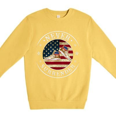 Never Surrender Gold Sneaker Donald Trump 4th Of July Gift Premium Crewneck Sweatshirt